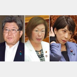 （左から））萩生田光一政調会長、永岡桂子文科相、高市早苗経済安保相（Ｃ）日刊ゲンダイ