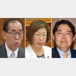 この3人は交代か？（左から松本剛明総務相、永岡桂子文部相、林芳正外相）／（Ｃ）日刊ゲンダイ