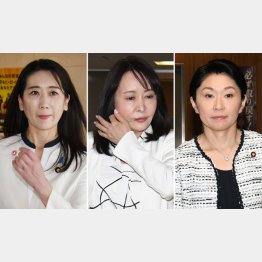 （左から）エッフェル姉さん、ブライダルまさこ、ドリル優子こと、松川るい、森まさこ、小渕優子議員（Ｃ）日刊ゲンダイ