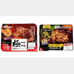 「極み焼和風おろしハンバーグ」と「旨包ボリュームリッチハンバーグ　赤ワインと香味野菜の濃厚デミグラスソース」／（Ｃ）日刊ゲンダイ