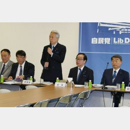 盛山正仁文科相（左3）はライドシェアに反対姿勢（自民党の「タクシー・ハイヤー議員連盟」＝17日）／（Ｃ）日刊ゲンダイ