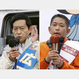 野党系の広田一氏（左）と自民党新人・西内健氏（Ｃ）共同通信社