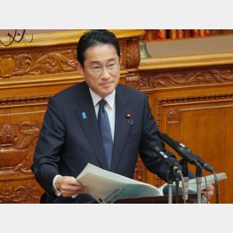 出来の悪い寄せ木細工（所信表明演説をする岸田首相）／（Ｃ）日刊ゲンダイ