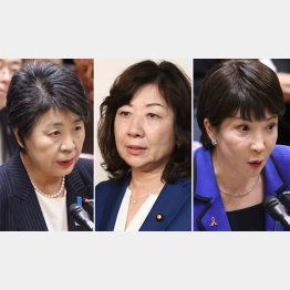 “女性初宰相”の話題画策で追い風に？（左から上川陽子外相、野田聖子元少子化担当相、高市早苗経済安保担当相）／（Ｃ）日刊ゲンダイ