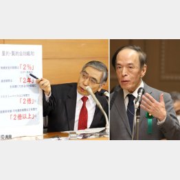 2年で2％達成のはずだった（黒田前日銀副総裁＝左）、“負の遺産”引継いで先が見えない…（植田日銀総裁）／（Ｃ）日刊ゲンダイ