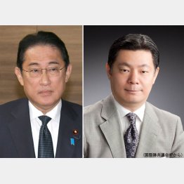 頑なに認めなかった岸田首相（右は、旧統一教会の友好団体「天宙平和連合（UPF）」ジャパン議長の梶栗正義氏）／（Ｃ）日刊ゲンダイ