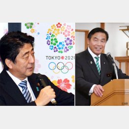 東京五輪招致のために「金はいくらでも出す」（安倍元首相と、講演する石川県の馳浩知事＝右）／（Ｃ）日刊ゲンダイ