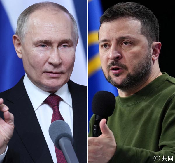 （左から）ロシアのプーチン大統領、ウクライナのゼレンスキー大統領（Ｃ）ロイター