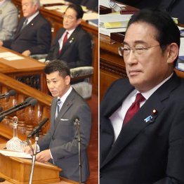 解散するべきだ（岸田内閣不信任決議案の趣旨弁明をする立憲民主党の泉健太代表。岸田首相＝右）（Ｃ）日刊ゲンダイ