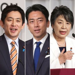 自民党総裁選の所見発表演説会、「旧統一教会」問題について聞いた（左から候補者の小林鷹之、小泉進次郎、上川陽子3氏）／（Ｃ）J ＭＰＡ