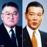 三菱重工業の飯田庸太郎会長（左）と中西啓介防衛庁長官、＝当時（Ｃ）日刊ゲンダイ