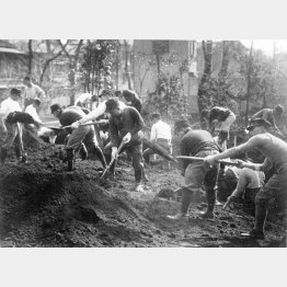 隣組の防空壕造り（東京・渋谷区、1941＝昭和16＝年3月9日）／（Ｃ）共同通信社