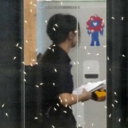 大屋根リングのエレベーター付近に見られた「ユスリカ」=22日(C)共同通信社